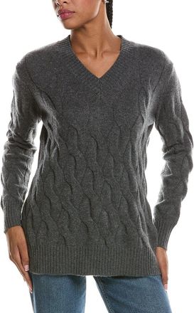 Fort&eacute; Cashmere Long Cable V-Neck 100% Cashmere Sweater