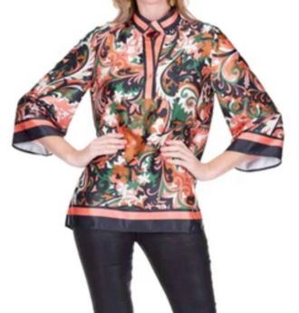 Jade Yoga Placket Tunic Top In Autumn Scroll