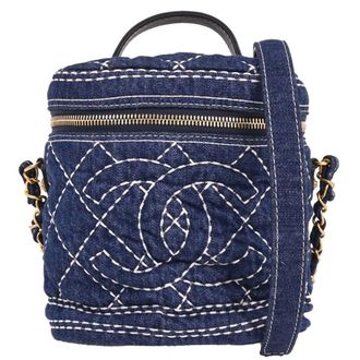Chanel Vanity Case Quilted Denim Blue Denim_Jeans Handbag (Pre-Owned)