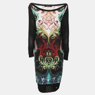 Roberto Cavalli Multicolor Printed Knit Long Sleeve Mini Dress