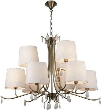 Mantra Inspired Mantra - Andrea - Ceiling Pendant 88cm Round, 6+3 x E14 (Max 20W), Antique Brass, White Shades, White Crystal Droplets