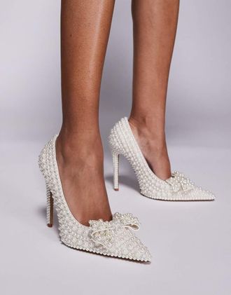Azalea Wang Azalea Wang Naamah pearl embellished heeled shoes in white