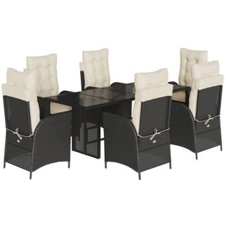 vidaXL Set De Comedor De Jard&iacute;n 7 Pzas Y Cojines Rat&aacute;n Sint&eacute;tico Negro Vidaxl