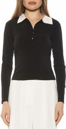 Alexia Admor Marlo Long Sleeve Polo in Black/white at Nordstrom Rack, Size X-Small