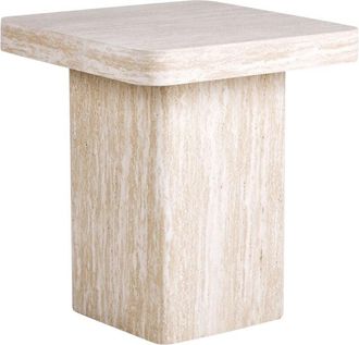 Beliani Side Table DUSON Travertine Effect