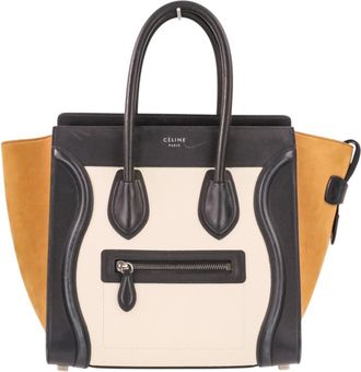 Celine Beige Black White Leather Handbag Tote Bag (Pre-Owned)