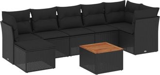 vidaXL Set De Sof&aacute;s De Jard&iacute;n 8 Piezas Y Cojines Rat&aacute;n Sint&eacute;tico Negro Vidaxl
