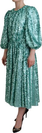 Dolce & Gabbana Womens Blue Sequined Pleated Aline Midi Nylon Dress