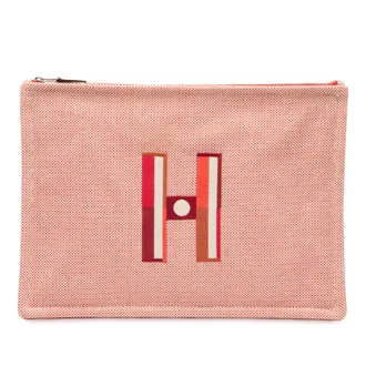 Herm&egrave;s Pre-owned Womens Large H Canvas Faubourg Corner Case - Peach Textile - One Size