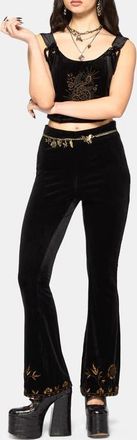 Disturbia Kobra Velour Embroidered Flare Trouser in Black at Nordstrom, Size 16