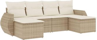 vidaXL Vidaxl - Juego De Sof&aacute;s Jard&iacute;n Con Cojines 6 Pzas Rat&aacute;n Sint&eacute;tico Beige