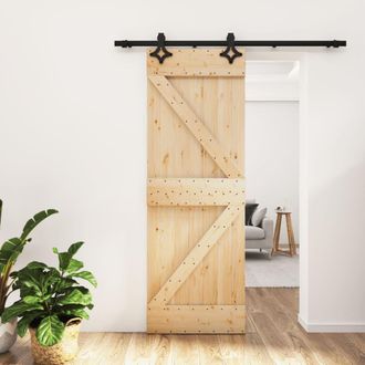 Berkfield Home Sliding Door with Hardware Set 70x210 cm Solid Wood Pine in Brown