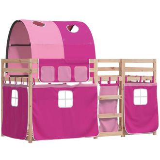 vidaXL Vidaxl - Litera Con Cortinas Madera Maciza De Pino Rosa 80x200 Cm