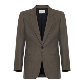 Saint Laurent Blazers, male, Brown, Size: M Taupe Melange Wool Single-Breasted Tailored Blazer