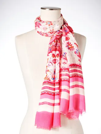 Talbots Medallion Garden Oblong Scarf - Ivory - 001 Talbots