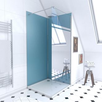 Aurlane Pack Ducha 90x90 - Paneles Azul/cromato + Plato + Mampara Espejo