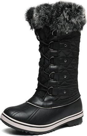 Generic Womens Mid-Calf Snow Boots Winter Long Boots Synthetic Leather Waterproof Fur-Lined Slip-Resistant Casual Winter Footwear(Black,4.5 UK)