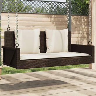 vidaXL Banco Columpio Con Cojines Rat&aacute;n Sint&eacute;tico Marr&oacute;n 119x56x48 Cm Vidaxl