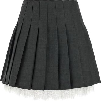 Self Portrait Womens Pleated Mini Skirt Grey Wool Main: Polyester