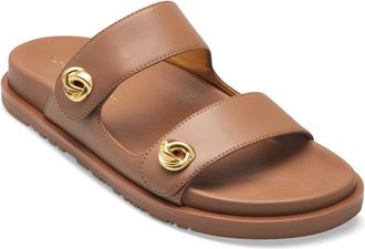 DKNY Hazley Sandals Womens Brown Leather Slip-On Slide GAL1220