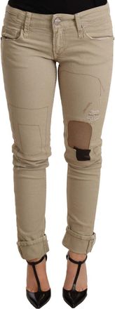 Acht blue Cotton Bottom Slim Fit Folded Womens Pant