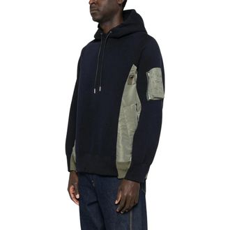 sacai Hoodies, male, Multicolor, Size: XL Sponge Sweat x Nylon Twill Hoodie