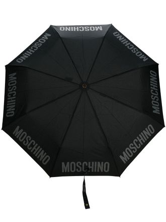 Moschino logo-print compact umbrella - Black