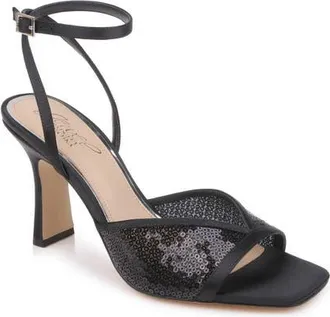 Badgley Mischka Zaha Ankle Strap Sandal in Black Satin at Nordstrom, Size 8.5