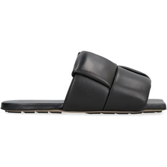 Bottega Veneta Schoenen, Dames, Zwart, 38 1/2 EU, Intrecciato Leren Muiltjes met Rubberen Zool