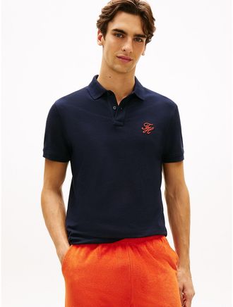 Tommy Hilfiger Mens Regular Fit Script Monogram Pique Polo - Navy - XXL