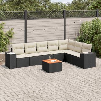 vidaXL Vidaxl - Set De Sof&aacute;s De Jard&iacute;n 8 Piezas Y Cojines Rat&aacute;n Sint&eacute;tico Negro