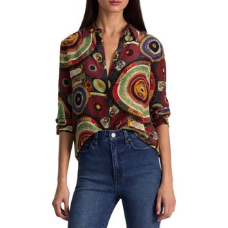Alice & Olivia Willa Silk Button-Up Shirt in Hands Of Time at Nordstrom Rack, Size X-Small