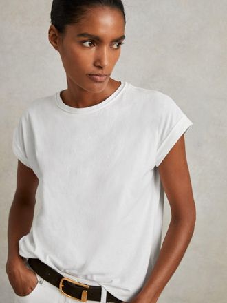 Reiss Womens White Plain T-shirts Cotton Size: XL Reiss The Tereza T-shirt is a Staple in any Wardrobe for Casual Weekend Plans- Resort & Holiday Wear