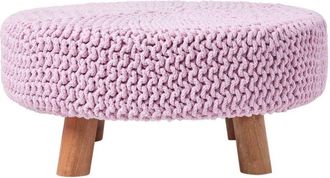 Homescapes Pastel Pink Large Round Cotton Knitted Footstool on Legs - Homescapes
