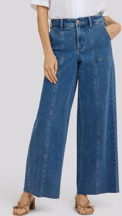 NYDJ Simone Seamed Raw Hem High Waist Wide Leg Jeans in Salton at Nordstrom, Size 12