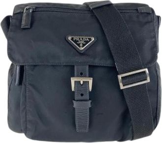 Prada Pre-owned Cross Body Bags, female, Black, Size: ONE SIZE Pre-owned Nylon Tessuto Triangle Logo Crossbody