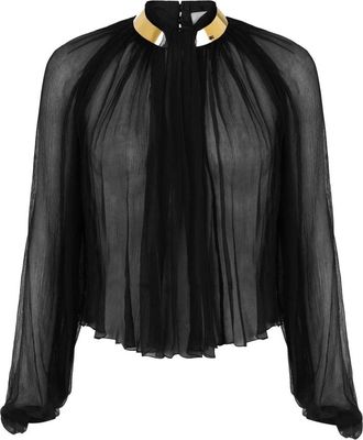Elisabetta Franchi Overhemden, Dames, Zwart, XL, Blouse in crepon stof met juwelencol