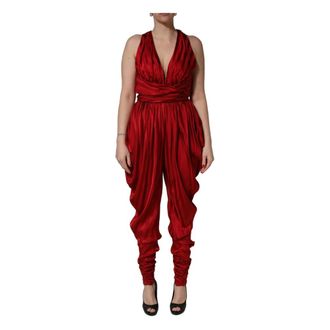 Dolce & Gabbana Jumpsuits, female, Red, Size: S Plunging Halterneck Draped Jumpsuit Dress