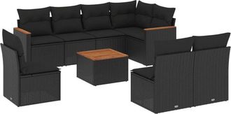 vidaXL Vidaxl - Set De Sof&aacute;s De Jard&iacute;n 8 Piezas Y Cojines Rat&aacute;n Sint&eacute;tico Negro