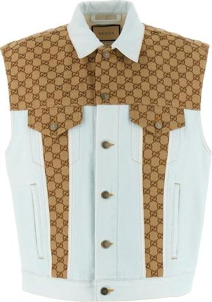 Gucci Washed Denim GG Vest - Heren - Jassen - Beige - Maat: XS Denim