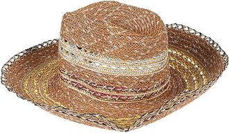 Exquisite J Bruine Raffia Fedora Hoed - Dames - Hoeden - Bruin - S/M - Accessoires