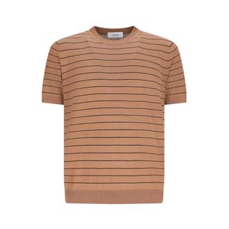 Lardini Round-neck Knitwear, male, Brown, Size: XL Striped Silk T-shirt