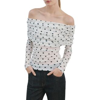 Mango Off the Shoulder Long Sleeve Top in White at Nordstrom, Size X-Large