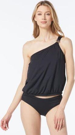 Michael Kors One Shoulder Blouson Tankini Top in 001-Black at Nordstrom, Size X-Small