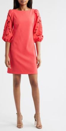 Vince Camuto Eyelet Sleeve Crepe Shift Dress in Hot Coral at Nordstrom Rack, Size 14