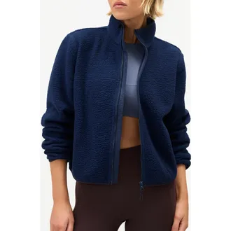 Halfdays Chapelle High Pile Fleece Jacket in Navy at Nordstrom, Size X-Small