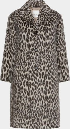 Max Mara Leopard-Print Wool Single-Breasted Long Coat