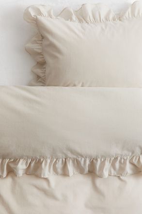 H&M Bettw&auml;sche f&uuml;r Einzelbett mit Volant - Hellbeige