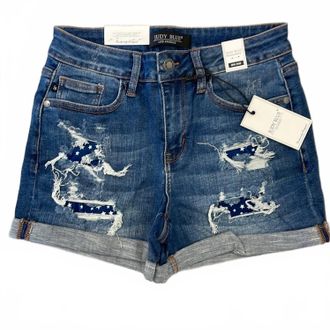 Judy Blue Womens Hi-Rise Star Patch Shorts In Blue