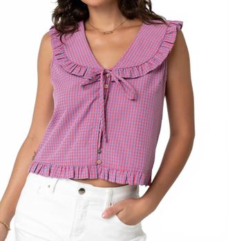 Wishlist Peter Pan Collar Sleeveless Blouse In Pink Plaid